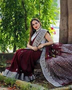 floral pattern saree with contrast border