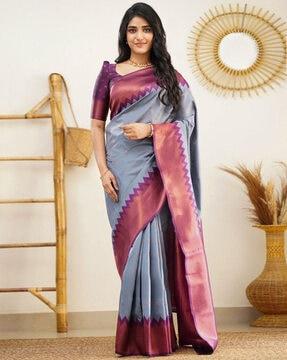 floral pattern saree with contrast border