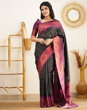 floral pattern saree with contrast border