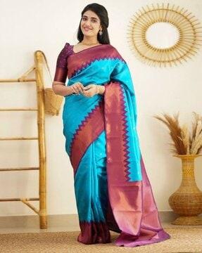 floral pattern saree with contrast border