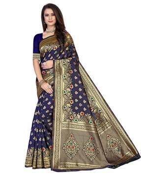 floral pattern saree with contrast border