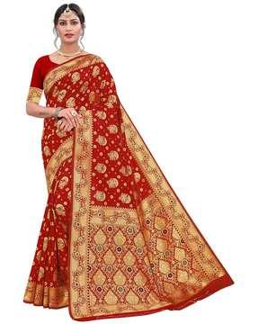 floral pattern saree with contrast border