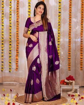 floral pattern saree with contrast border