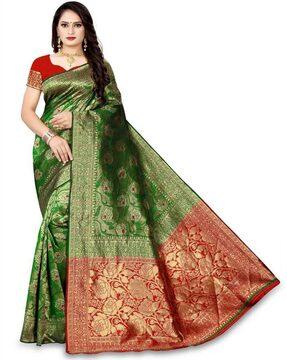 floral pattern saree with contrast pallu