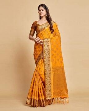 floral pattern saree with contrast zari border