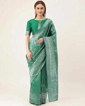 floral pattern saree with contrast zari border