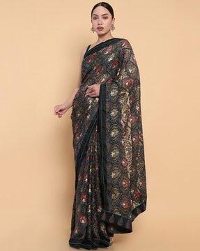 floral pattern saree with lace border