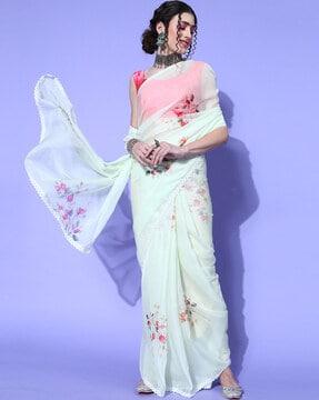 floral pattern saree with lace border