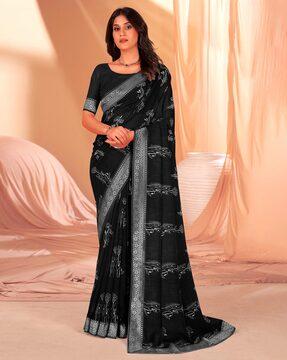 floral pattern saree with lace border