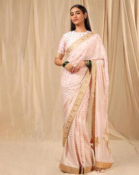 floral pattern saree with tassels