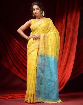 floral pattern saree with tassels