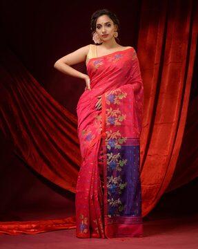 floral pattern saree with tassels