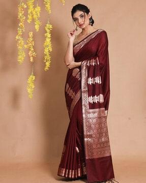 floral pattern saree with tassels