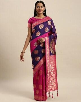 floral pattern saree with tassels