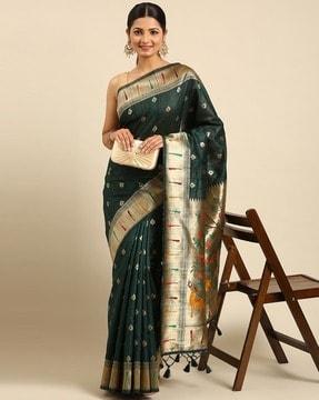 floral pattern saree with tassels