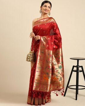 floral pattern saree with tassels