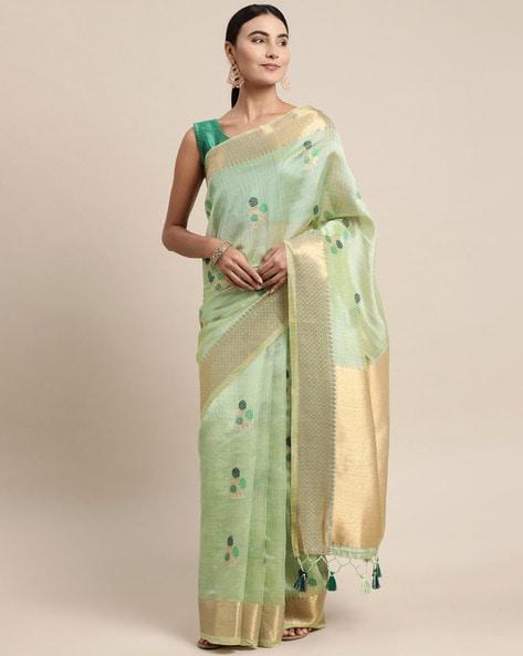 floral pattern saree with tassels