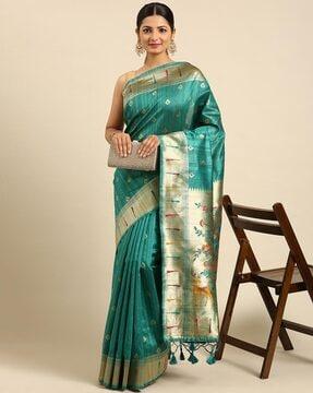 floral pattern saree with tassels