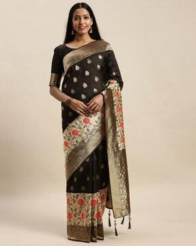 floral pattern saree with tassels