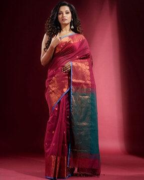 floral pattern saree with tassels