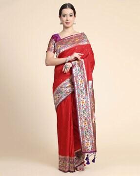 floral pattern saree with tassels