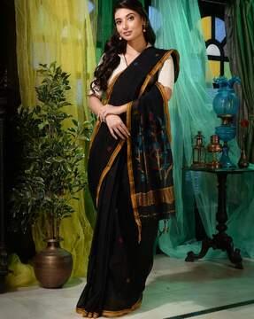 floral pattern saree with tassels