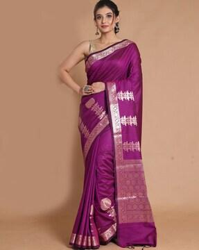 floral pattern saree with tassels