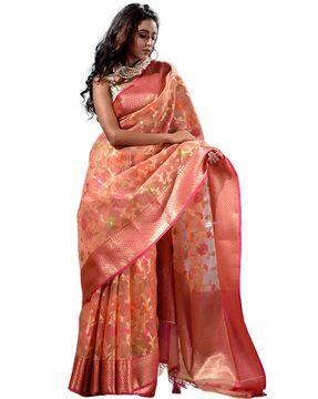 floral pattern saree with tassels