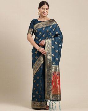 floral pattern saree with tassels