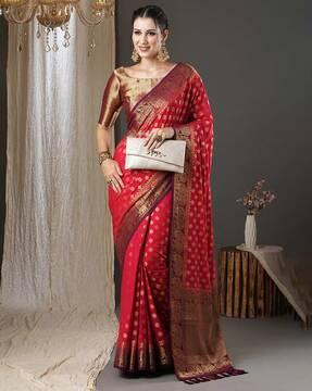 floral pattern saree with tassels