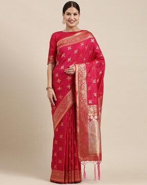 floral pattern saree with tassels