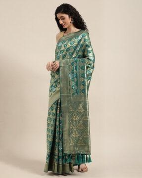 floral pattern saree with tassels