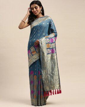 floral pattern saree with tassels