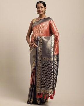 floral pattern saree with tassels