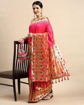 floral pattern saree with tassels