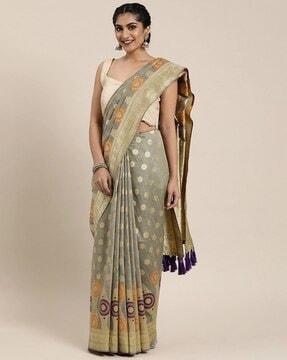 floral pattern saree with tassels