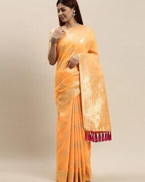 floral pattern saree with tassels