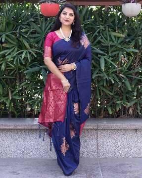 floral pattern saree with tassels