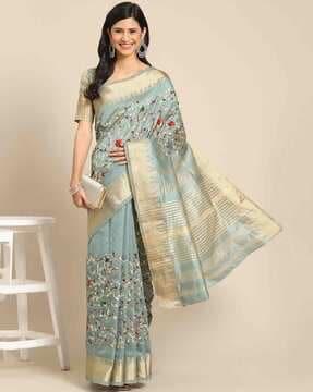 floral pattern saree with temple border