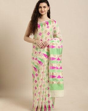 floral pattern saree with temple border