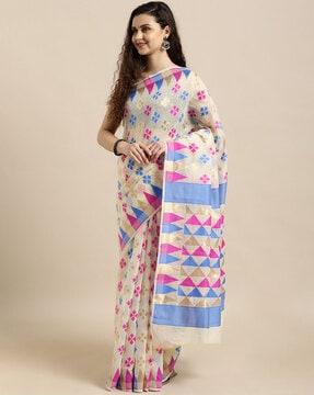 floral pattern saree with temple border