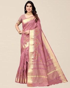 floral pattern saree with zari border