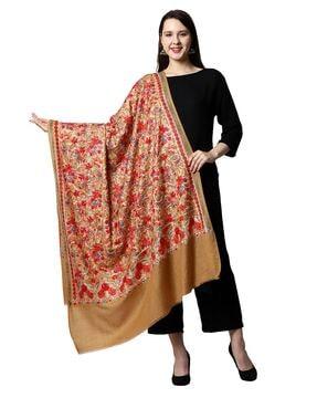 floral pattern shawl with frayed hem