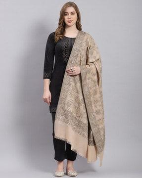 floral pattern shawl with frayed hem