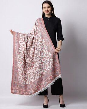 floral pattern shawl with frayed hems