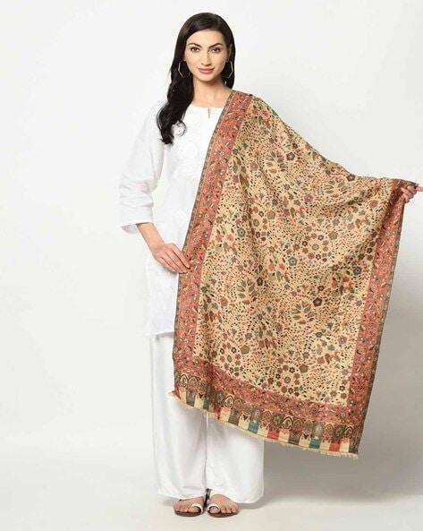 floral pattern shawl with frings