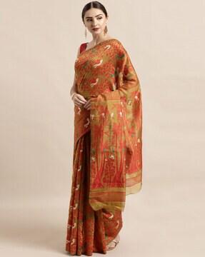 floral pattern silk saree