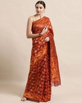 floral pattern silk saree