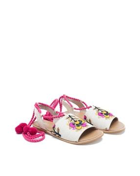 floral pattern slip-on sandals