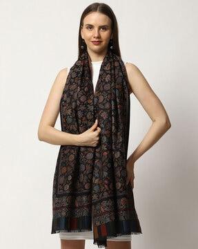 floral pattern stole with fringes